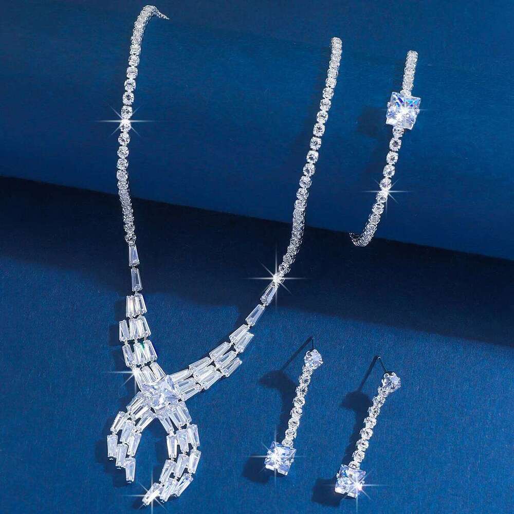 4PC Women's Fashion Geometric Cross Necklace Earrings Bracelet Jewelry Set Suitable for Wedding, Party, Festival Gifts-8509 Z260313