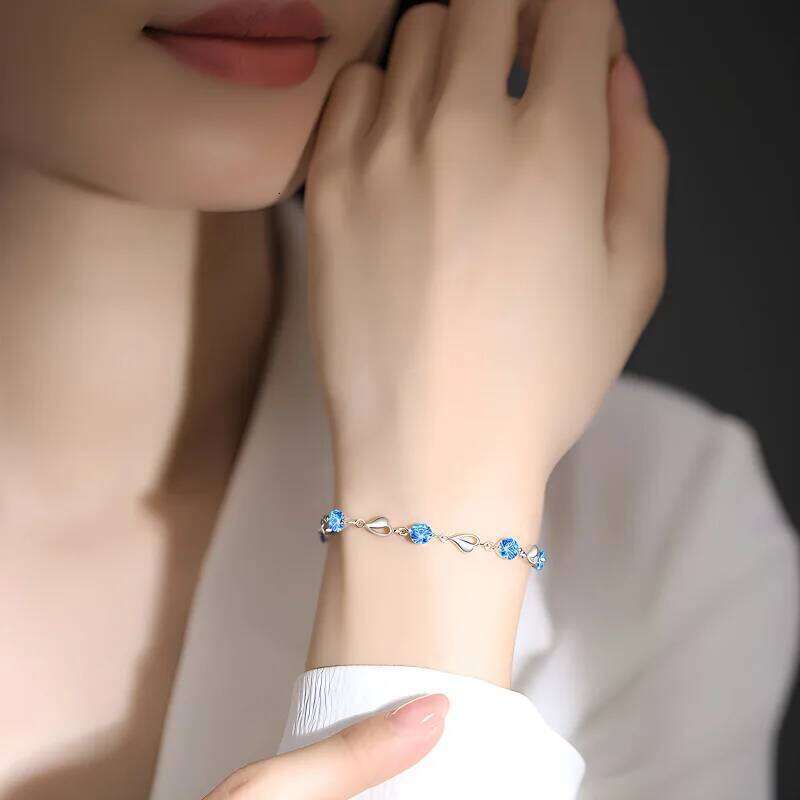 925 Sterling Silver Heart Shaped Zircon Bracelet For Women Retro Korean Blue Crystal Charm Bracelets Original Party Jewelry Gift Z260313