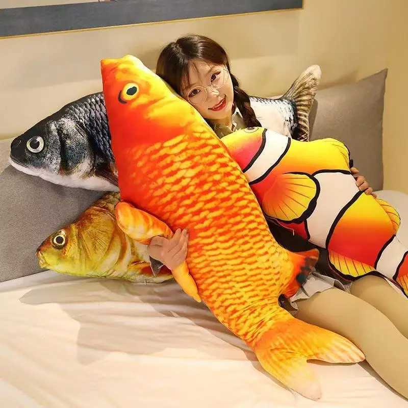 30-100cm Simulation Funny Fish Plush Toys Stuffed Soft Animal Carp Plush Pillow Creative Sleep Cushion for Kids Girls Xmas Gift Y260314