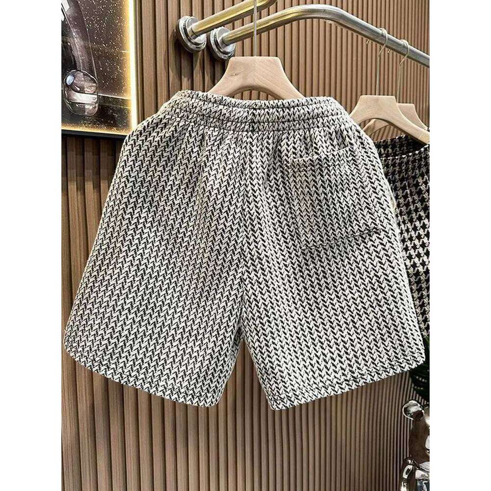 Houndstooth Casual Plaid Men Sport Loose Wide leg Gym Running Beach Baggy Board Cargo Shorts Male Z260314