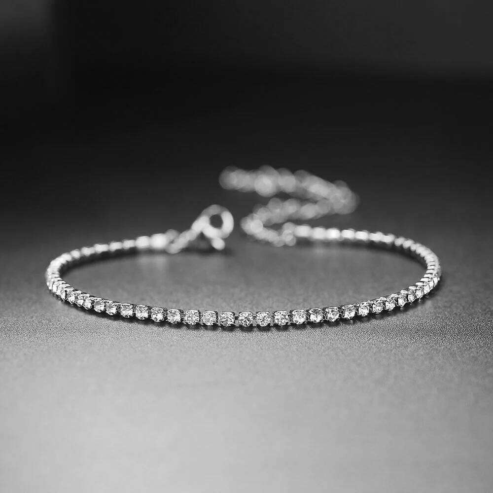 2mm Dainty Iced Out Tennis Bracelets Female Silver Color Stainless Steel Cubic Zirconia Hand Chain for Women Jewelry Gift Z260313