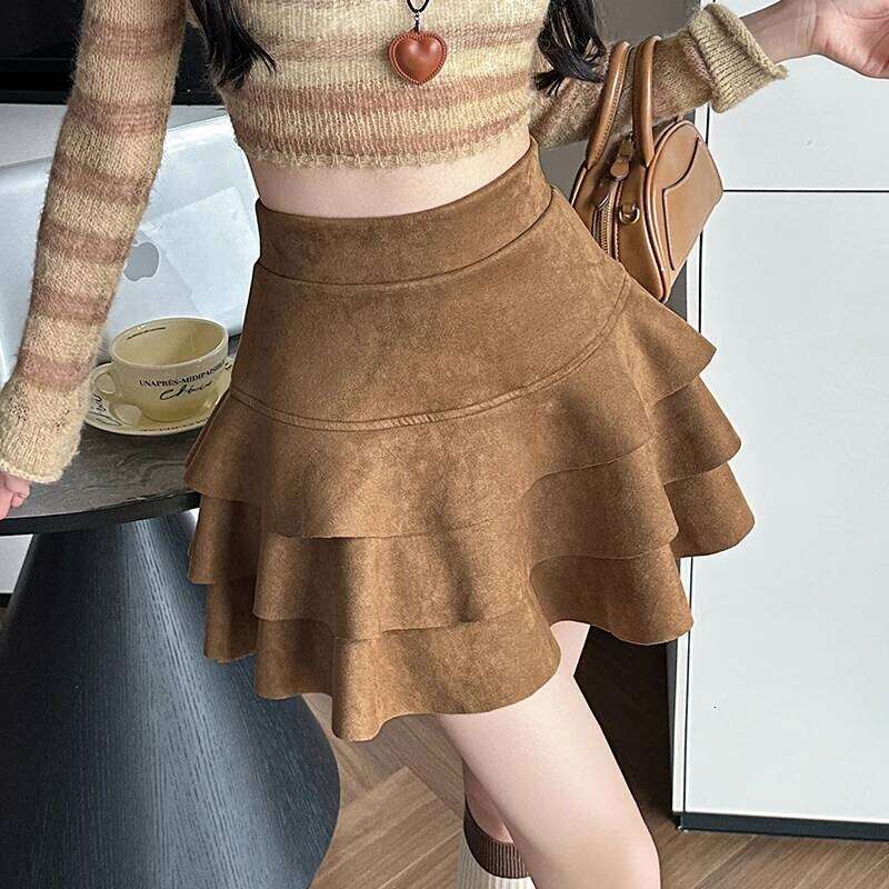 Seoulish Autumn Winter Vintage Velvet Women's Ruffles Short Cake High Waist Umbrella Sexy Mini Skirts Female 2025 New Z260314
