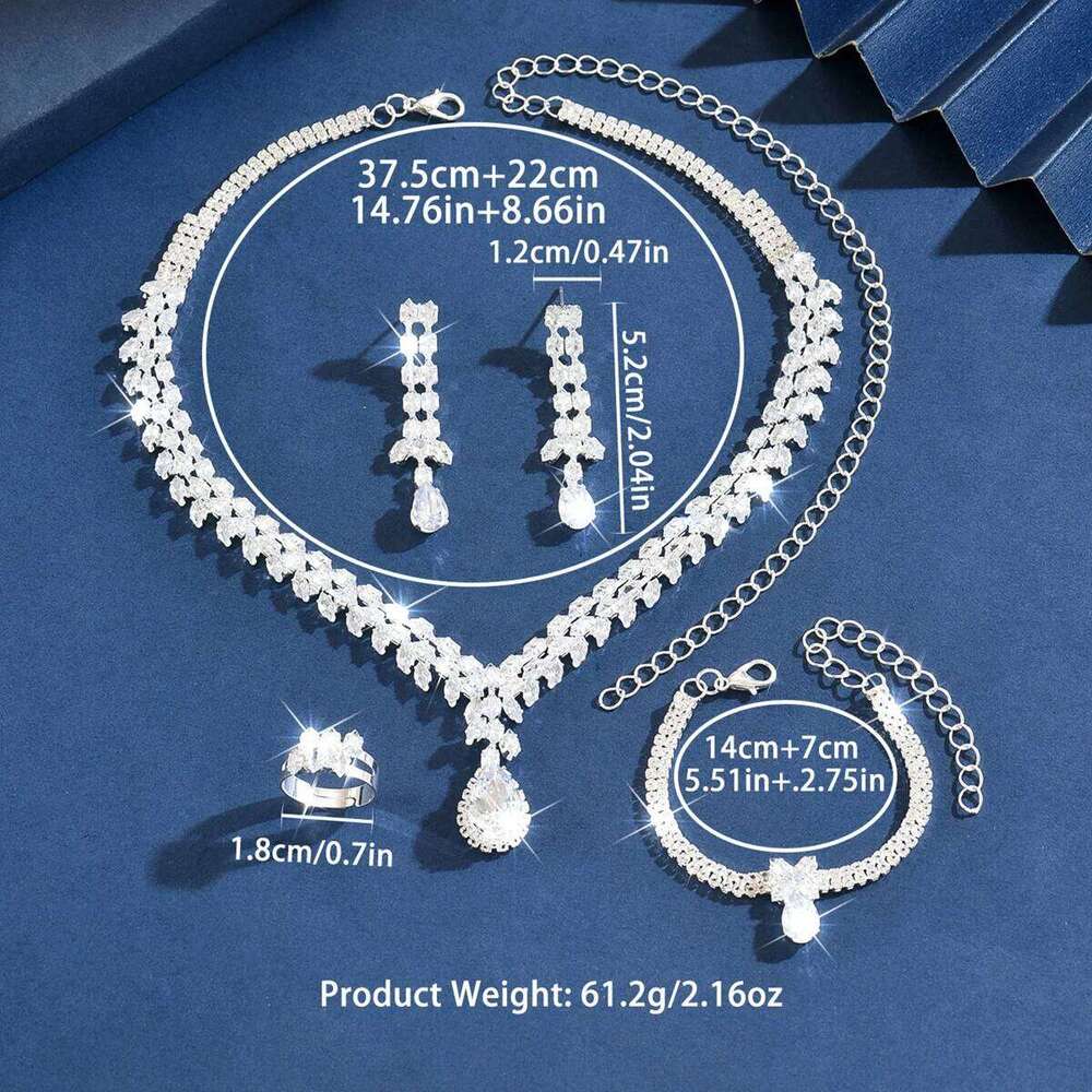Ins Premium Simple and Versatile Daily Silver Necklace Earrings Bracelet Ring Full Diamond Four Piece Set Z260313