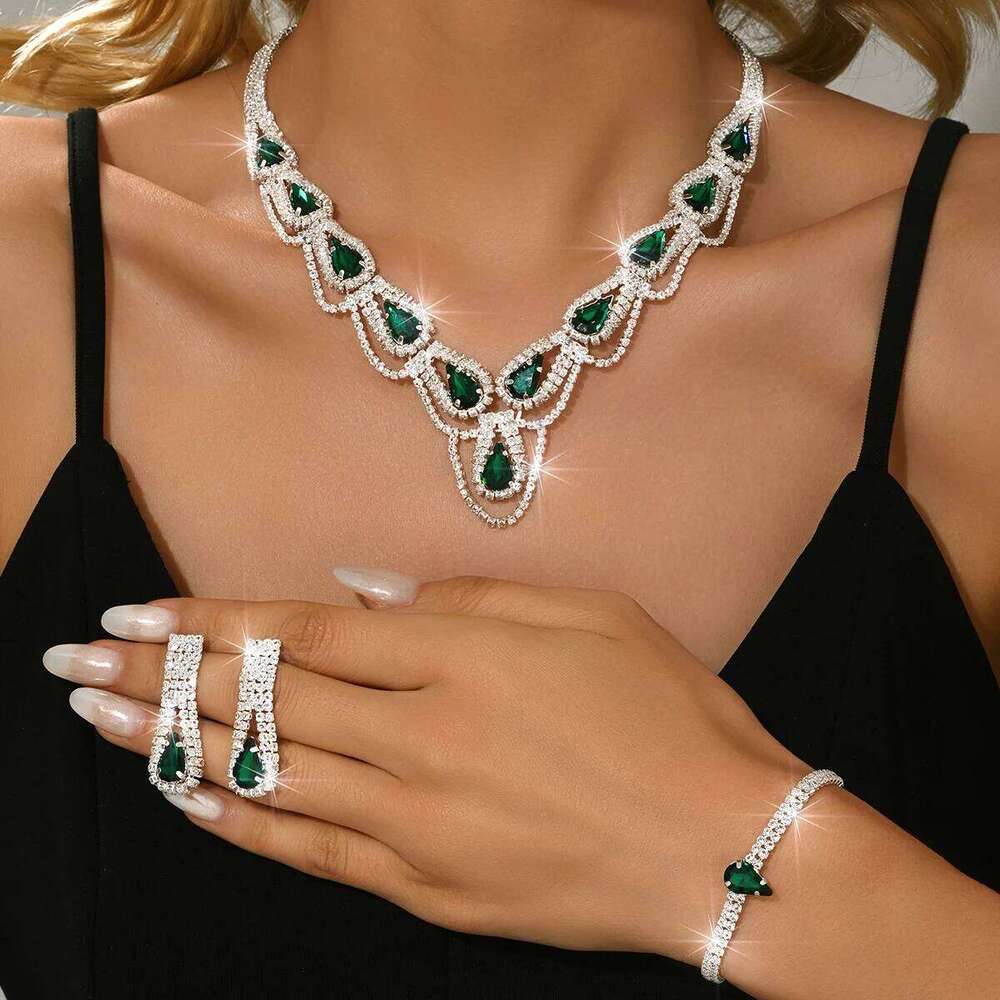 Korean version high-quality chic high-end atmospheric necklace earrings ring bracelet four piece set with accessories Z260313