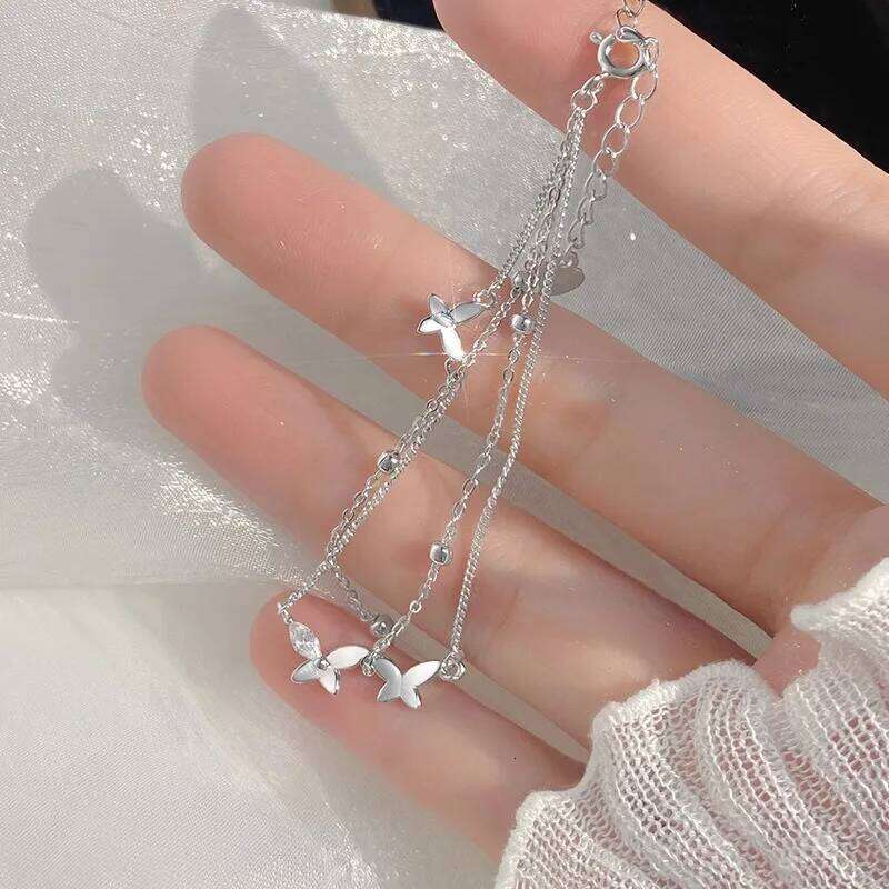 925 Sterling Silver Double Layer Butterfly Bracelet Women Fashion Korean Chain Party Jewelry Gift for Her Z260313