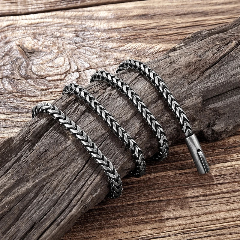 MKENDN Vintage Oxidized Cool Curb Cuban Chain Necklace for Men Stainless Steel Punk Rock Antique Cubic Foxtail Chain Male Gifts 260312
