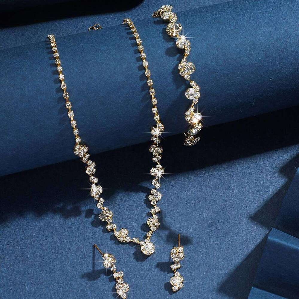 2025 Trendy Rose Gold Star Jewelry Set 3pcs Necklace Bracelet Earrings Sparkle Crystal Choker for Women Party Daily Outfits Z260313