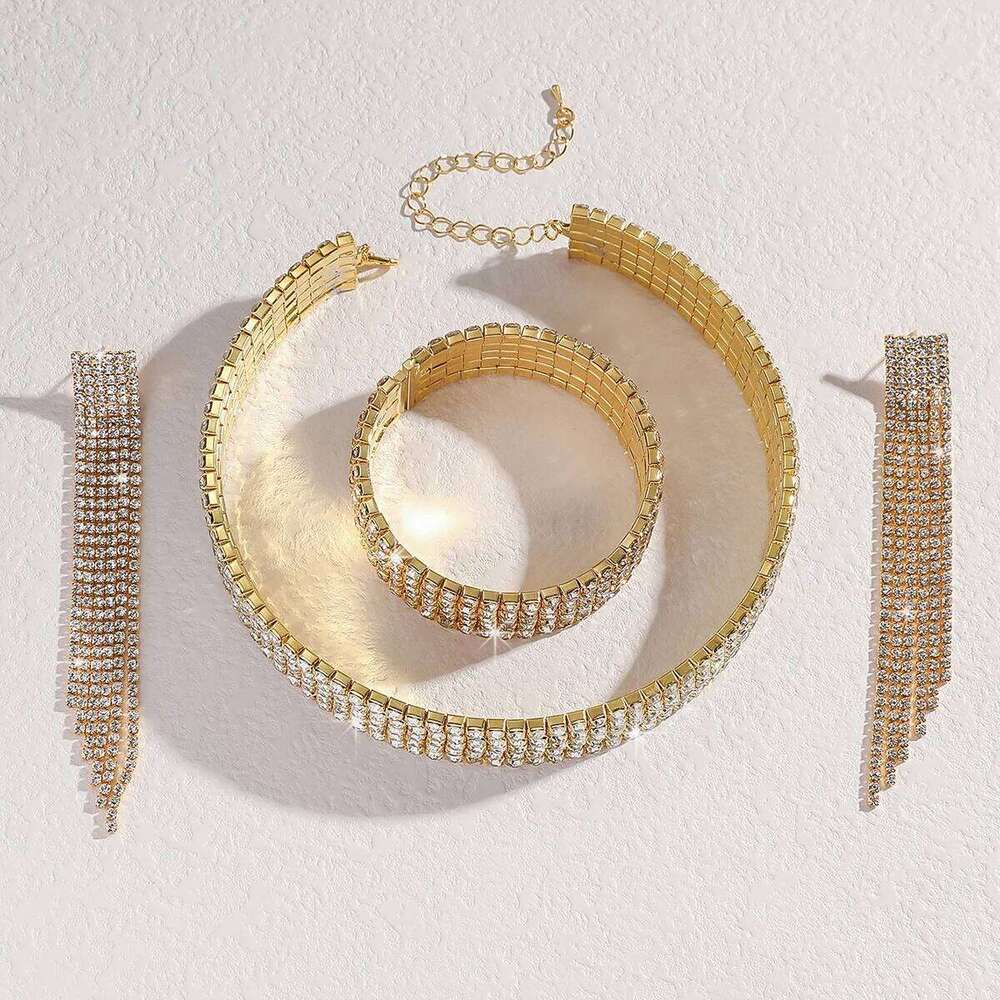 Women's Fashion Simple Tassel Necklace Earrings Bracelet Jewelry Set Light Luxury Style Head Accessories Women Z260313