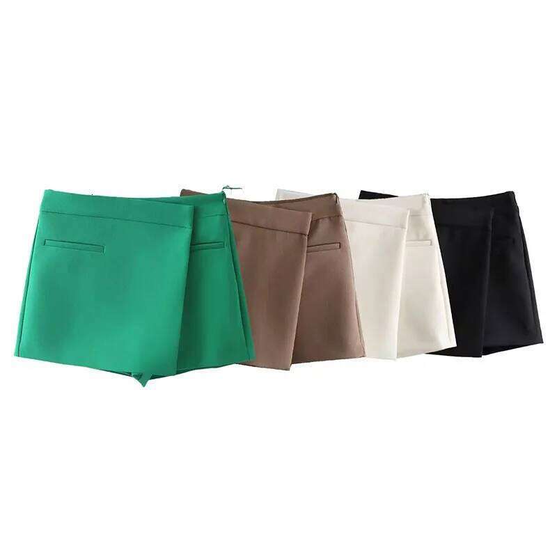 Woman High Waist Shorts 2025 Fashin Front Pockets Split Office Lady Mini Skirt Vintage Asymmetrical Side Zipper Skirts Z260314