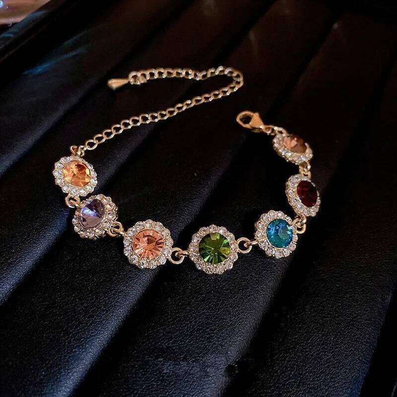Luxurious Colorful Crystal Chain Bracelet For Women Fashion Personalized Daily Accessory Party Jewelry Birthday Anniversary Gift Z260313