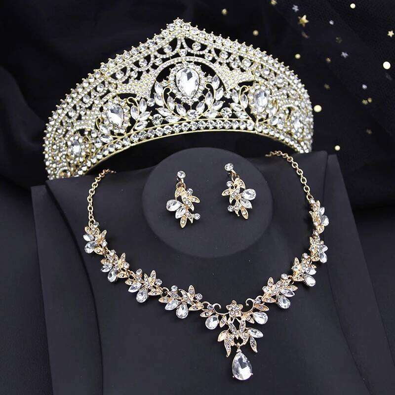 Luxury Bride Crown Sets for Women Red Tiaras and Necklace Earrings Party Prom Bridal Wedding Jewelry Set Accessory Z260313