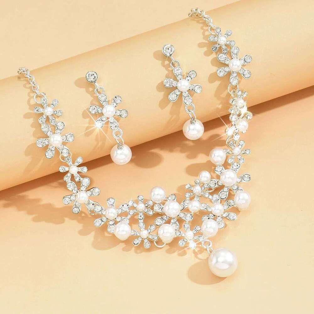 3PC women's fashionable design imitation pearl earrings necklace jewelry set, suitable for weddings, banquets, parties, holiday Z260313