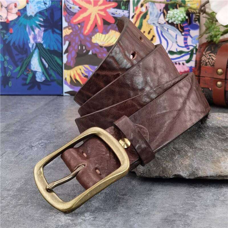 Retro Brass Buckle Super Thick Leather Cowboy Jeans Men's Ceinture Homme Waist Belt For Men MBT0540 Z260226