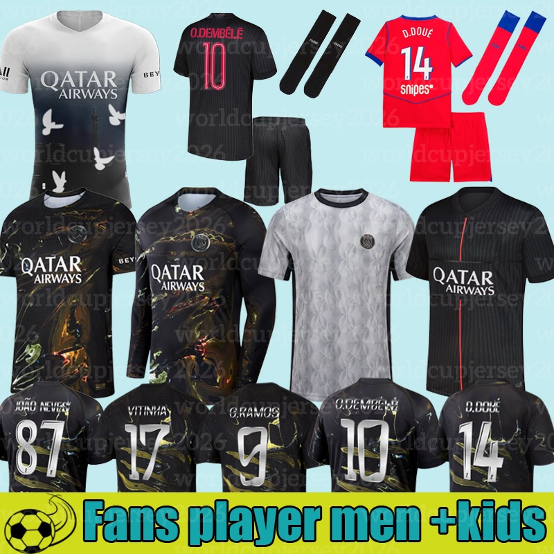 psges jersey 25 26 maillot de foot O. DEMBELE hakimi G. RAMOS football shirt mens soccer jersey kids set pink fourth kit Pre Match Night Edition 5th tracksuits jacket set