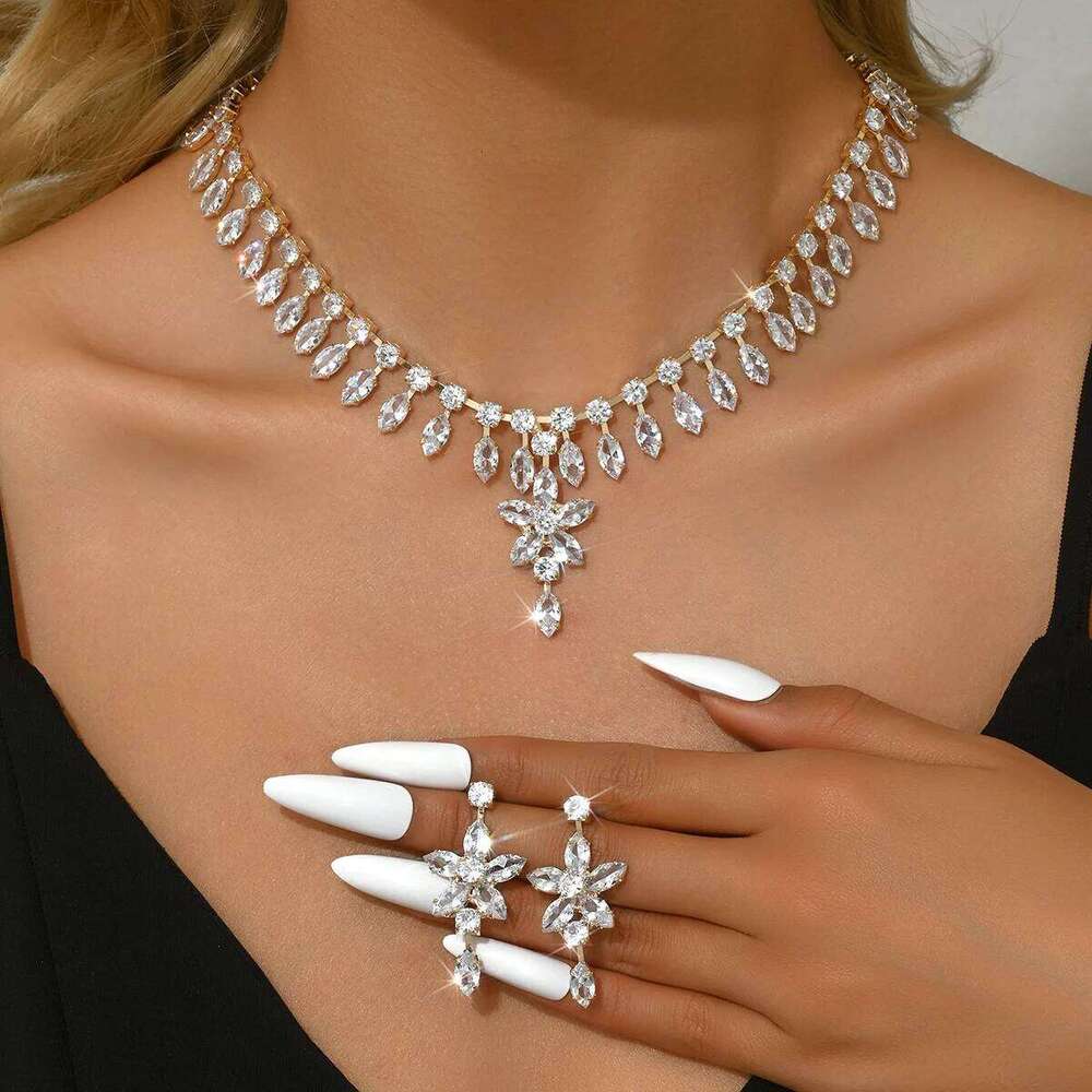 3PC Women's Fashion Zircon Series Flower Necklace Earrings Jewelry Set Suitable for Wedding, Party, Festival Gifts-8565 Z260313