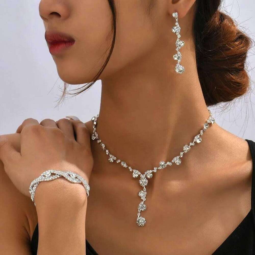 Set Rhinestone Silver Earring Bracelet Necklace Party Prom GiftWedding Earrings Jewelry for Women Z260313