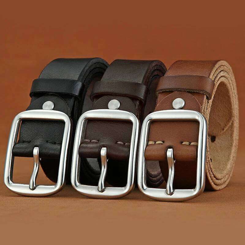 Belt leather needle layer genuine cowhide stainless steel buckle men's youth casual handmade jeans belt Z260226