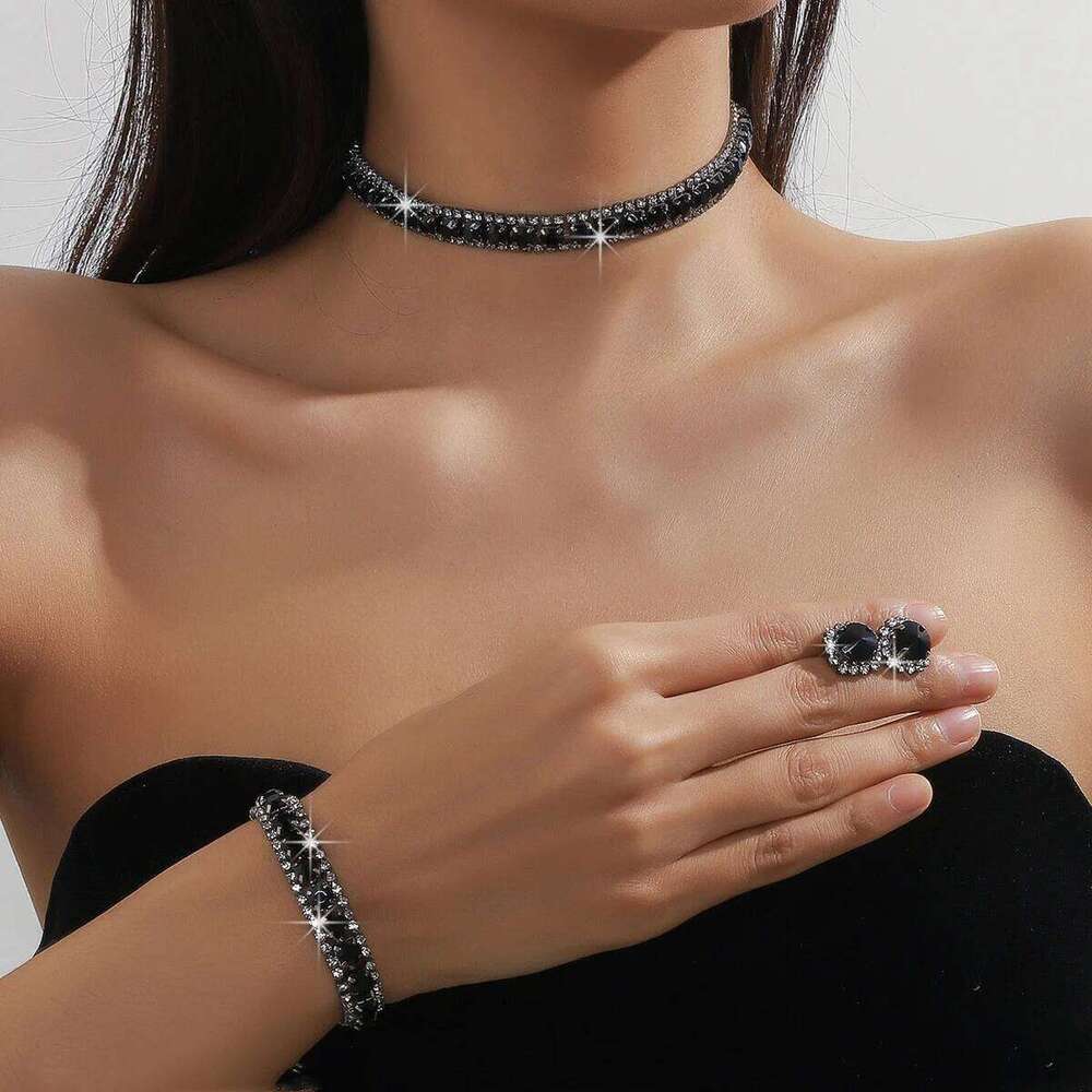 FYUAN Luxury Earring Bracelet Black Green Blue Gold Color Crystal Necklace for Women Weddings Bride Jewelry Sets Z260313