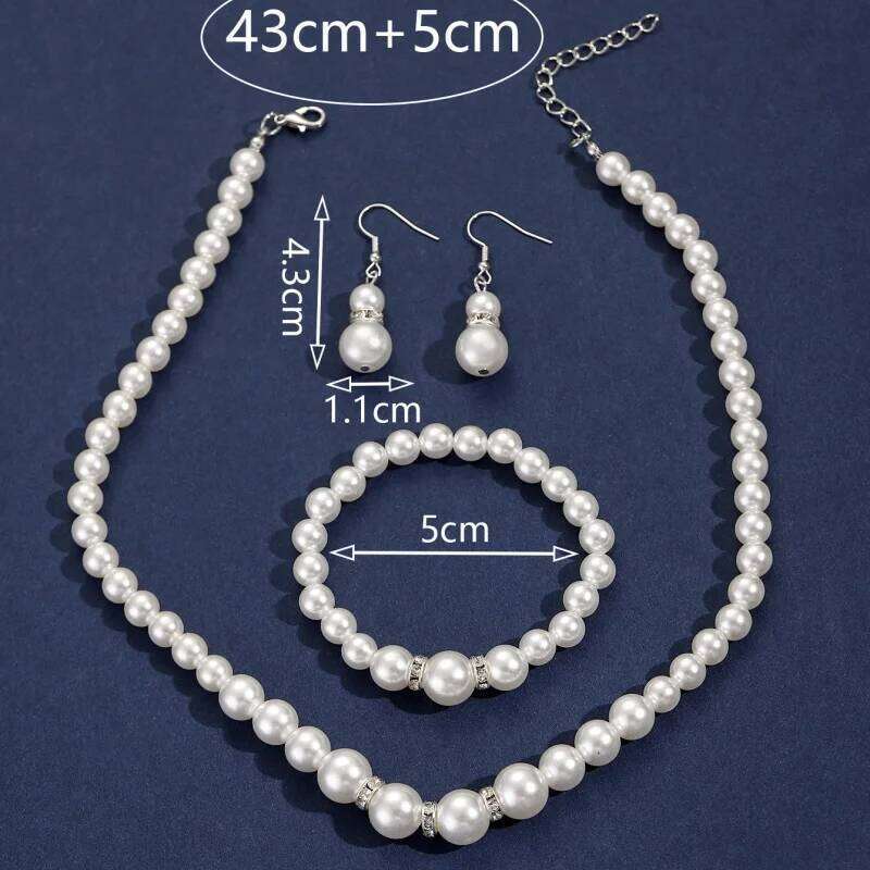 Pearl Crystal Necklace Bracelet Earring 3pcs Classic Trendy Imitation for Women Luxury Wedding Bride Korea Set Jewelry Gifts Z260313