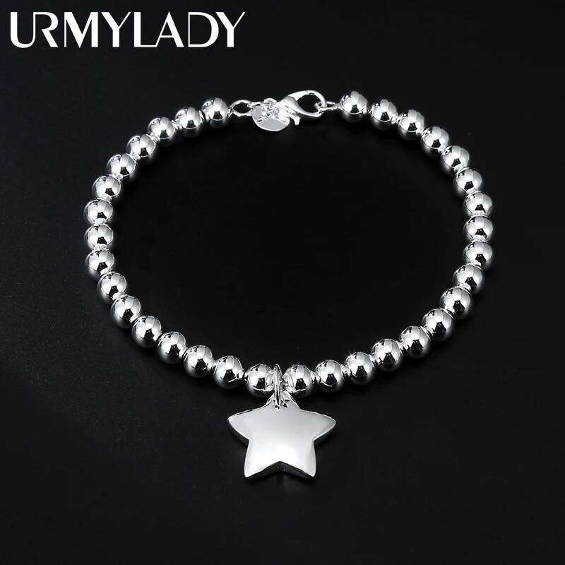 925 sterling silver 4MM Bead Chain Star Pendant Bracelets for women Fashion Party Wedding Accessories Jewelry Gifts Z260313