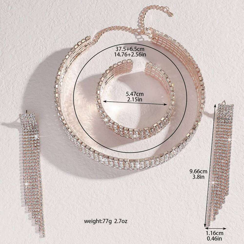 Women's Fashion Simple Tassel Necklace Earrings Bracelet Jewelry Set Light Luxury Style Head Accessories Women Z260313