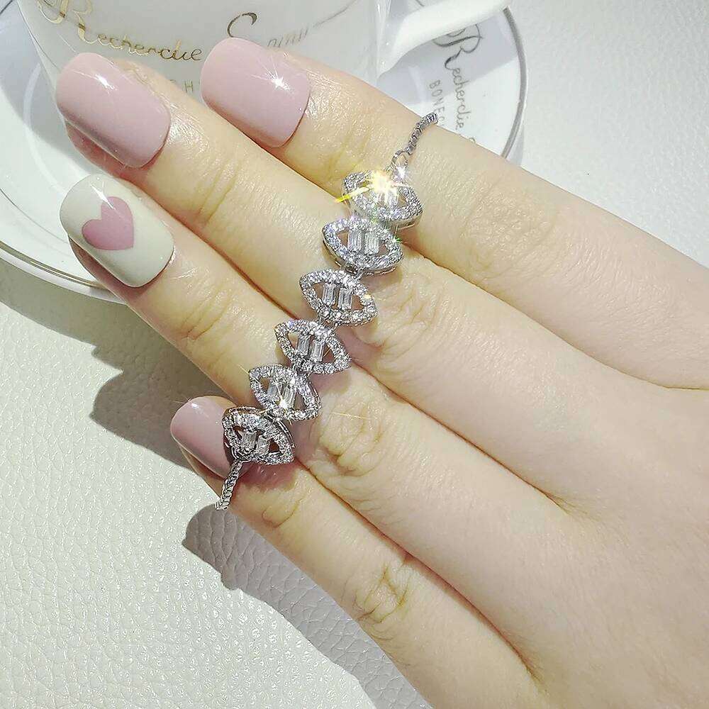 Moonso Marquise Square Cut Luxury Silver Color on Hand Tennis Bracelet Bangle for Women Valentine's Day Gift Jewelry S7973 Z260313