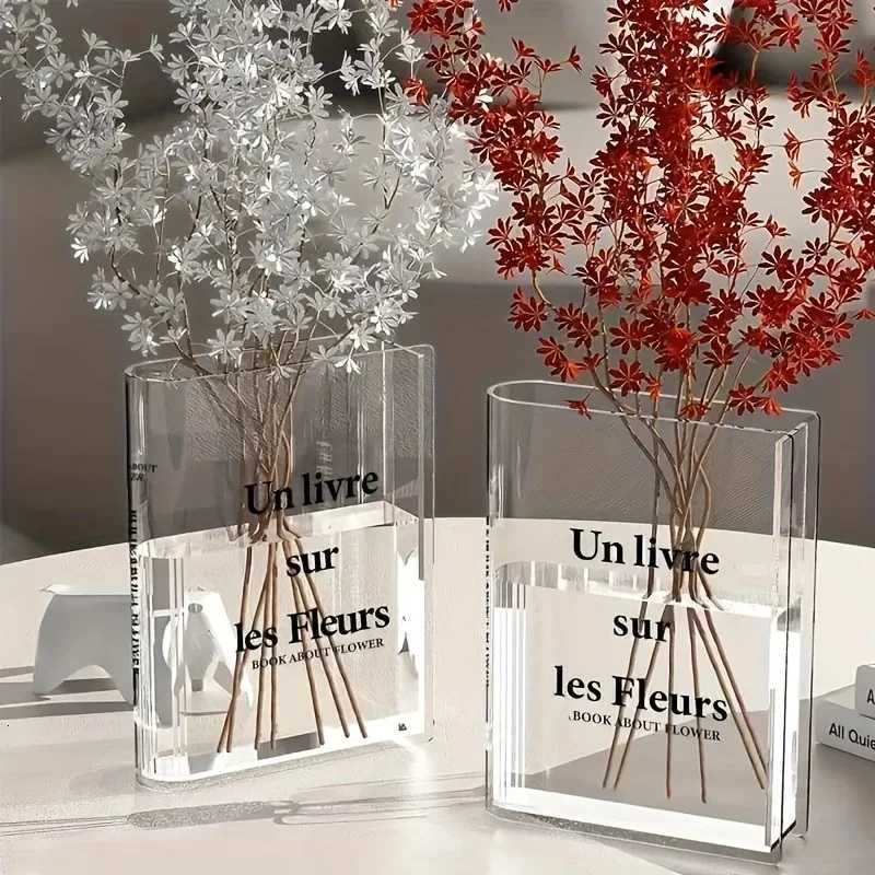 Clear Book Vase Aesthetic Acrylic Vase Unique Flower Vase For Cute Bookshelf Decor Modern Style Vase Room Decor Floral Container Y260314