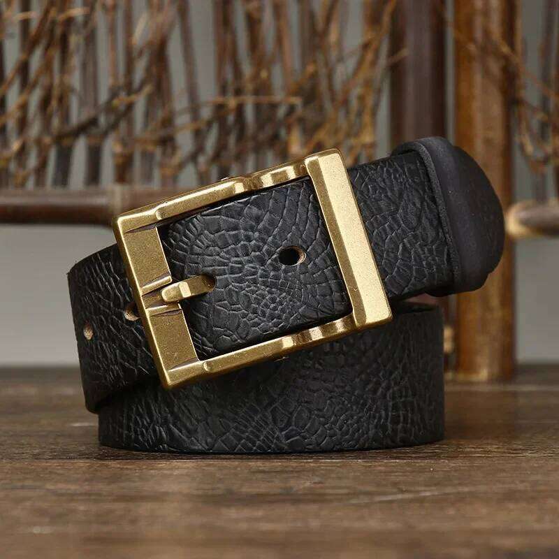 3.8 Wide Pure Cowhide Genuine Leather for Men's High Quality Jeans Brass Buckle Belts Cowboy Waistband Male Fashion Z260226