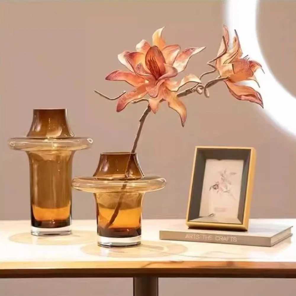 Modern Simple Glass Flower Vase Nordic Style Dried Flowers Vases Desktop Hydroponic Vase Arrangement Living Room Home Decor Y260314