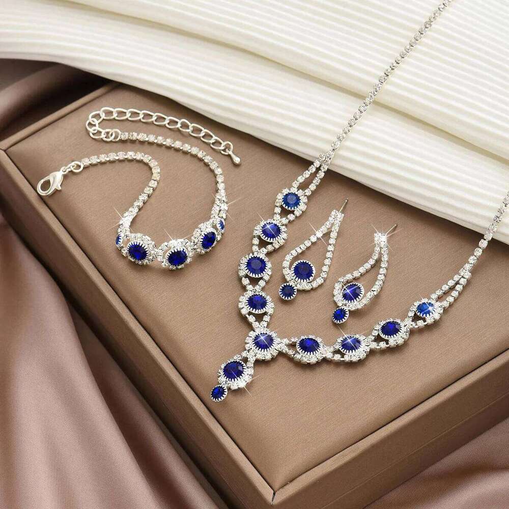 Diamond studded water droplet pendant earrings bracelet personalized collarbone chain high-end feel set Z260313