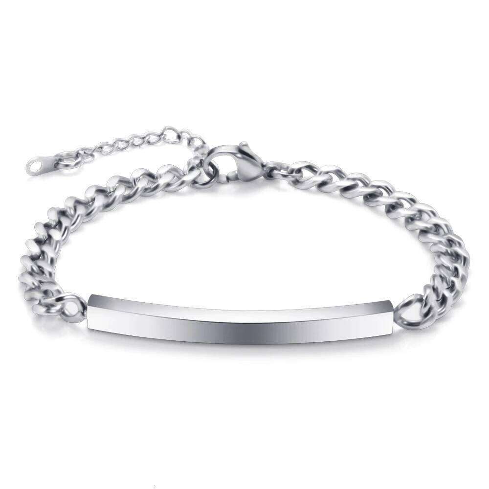 4MM and 7MM smooth long strip laser stainless steel couple bracelets that can be engraved Z260313