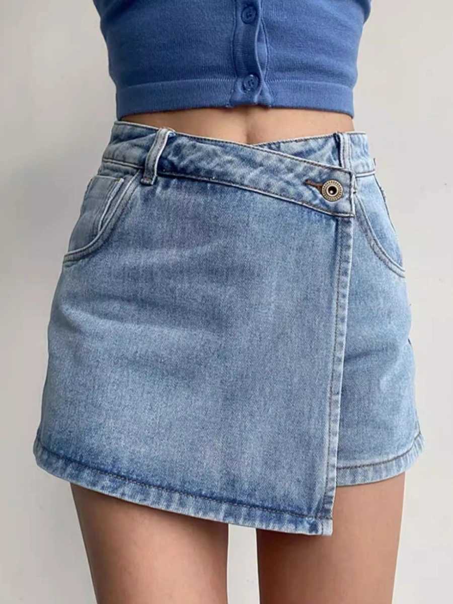 High Waist A-Line Skirt Jeans Womens plus Size Summer Faion Anti-Light Uneven Hemline Commute Korean Sle M260314