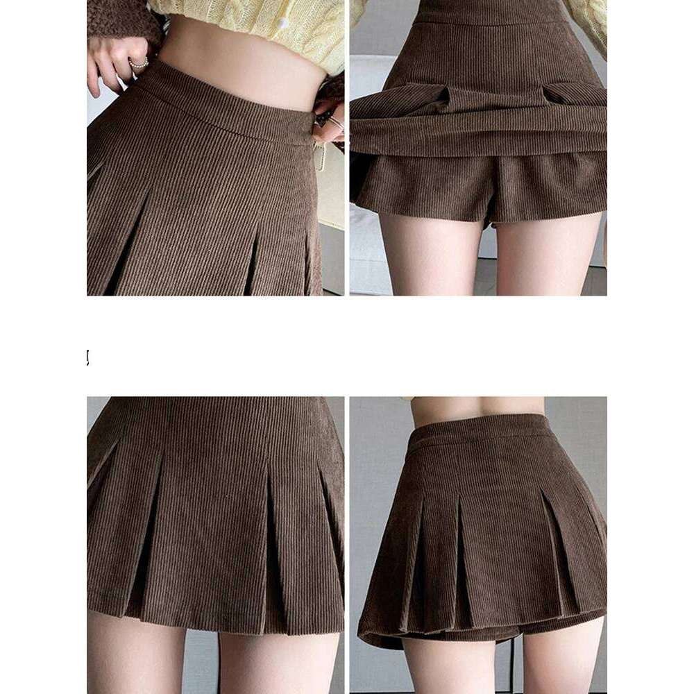 American Retro Autumn Winter Corduroy Short Pleated Skirt Woman College Style Sweet Y2k Mini Skirts Female Z260314