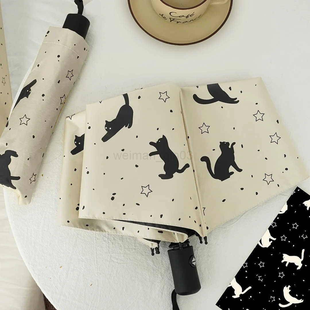 1pc cat starry sky pattern sunny umbrella female sunshade umbrella automatic portable umbrella suitable for travel H260314