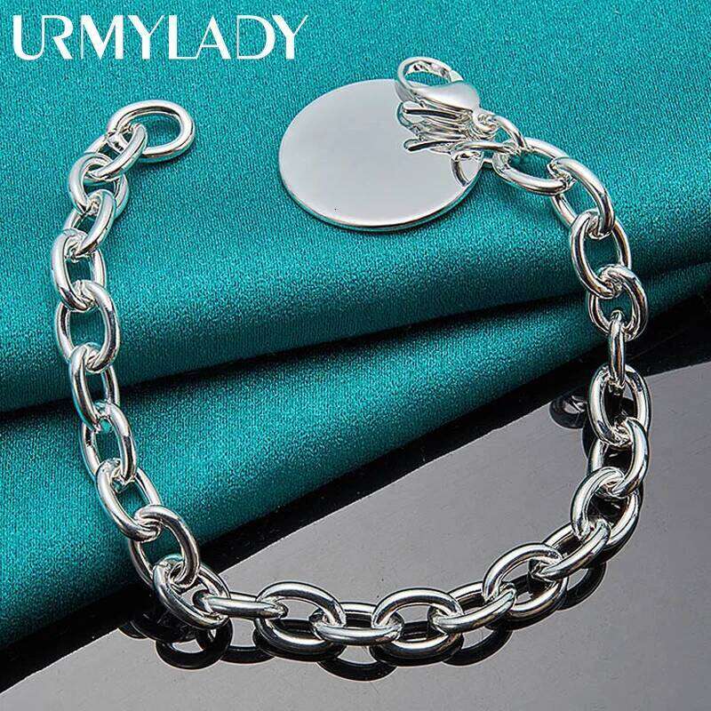 URMYLADY 925 Sterling Silver Smooth Round Brand Pendant Bracelet For Women Wedding Party Fashion Charm Jewelry Z260313