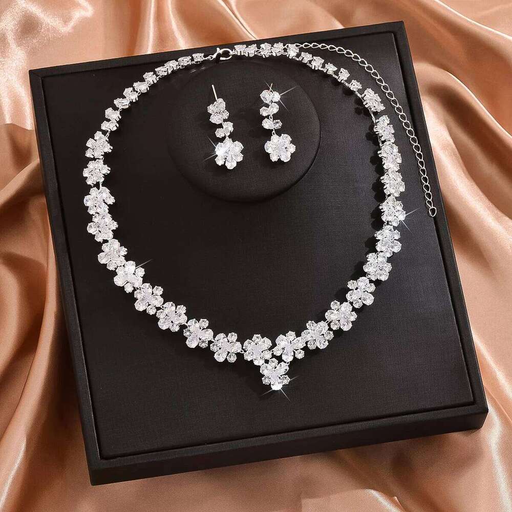 3PC Women's Fashion Zircon Series Silver Flower Necklace Earrings Jewelry Set Wedding Party Festival Gift-8569 Z260313
