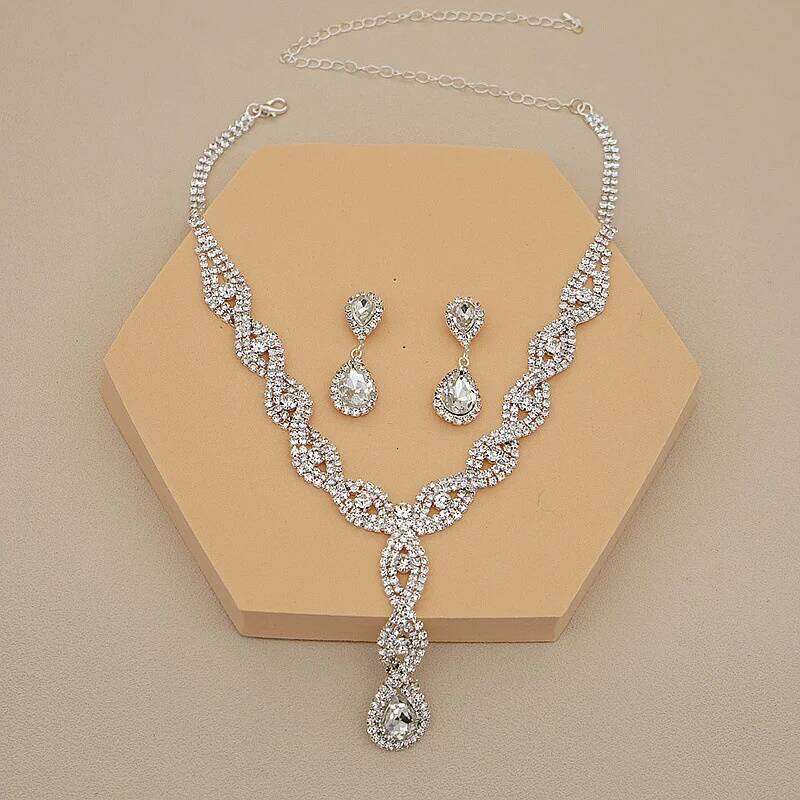FYUAN Luxury Water Drop Zircon Necklace Bracelet Women Crystal Earrings for Wedding Bride Jewelry Sets Accessories Z260313