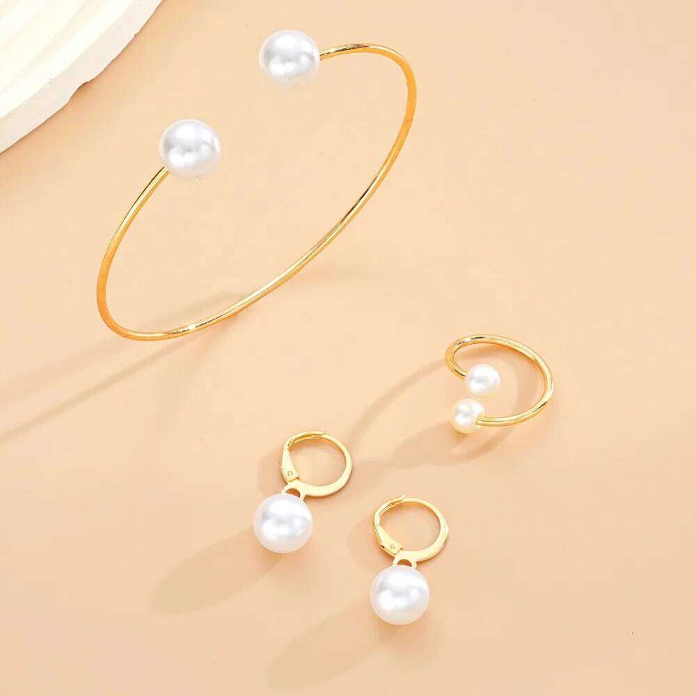 3pcs Set Fashion Minimalism Pearl Pendant Earrings Ring Opening Bangle for Women Commuting Versatile Jewelry Sets Accessory Gift Z260313