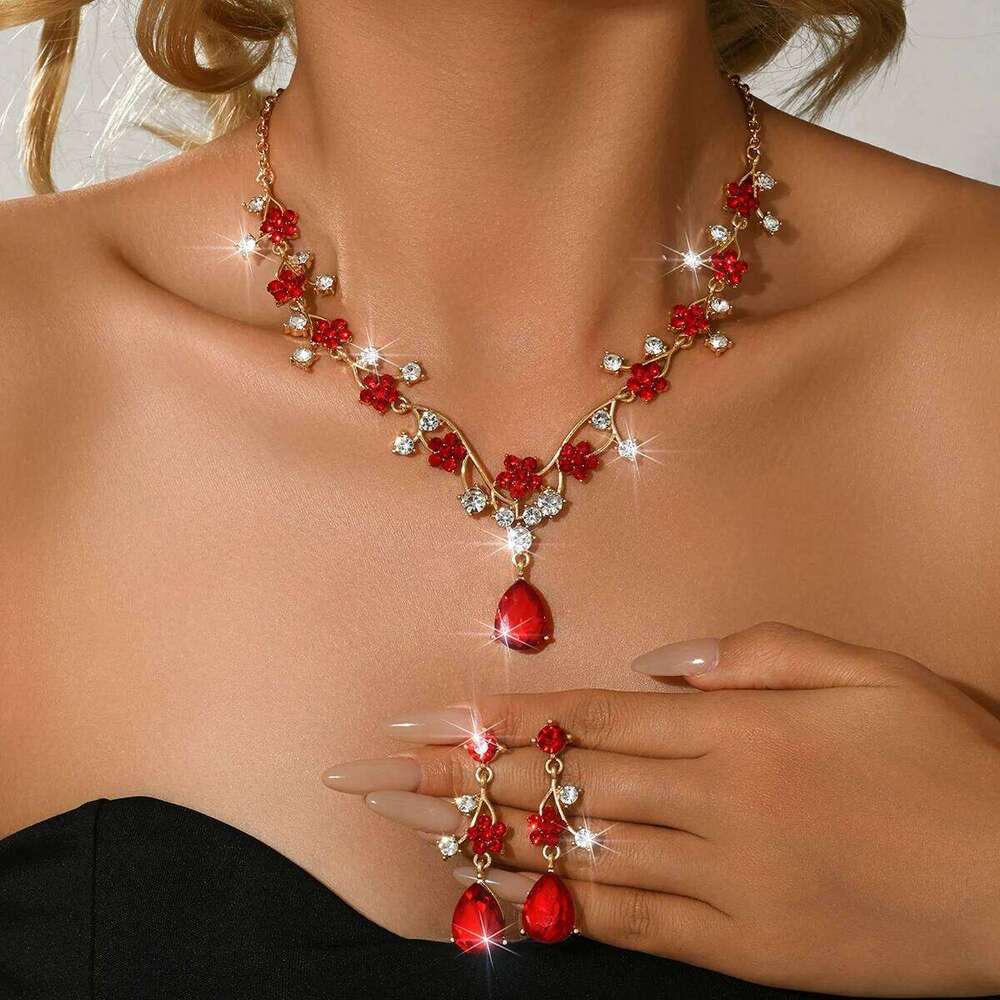 European and American exquisite heavy industry angel tear droplet necklace earrings two-piece set wedding accessories Z260313