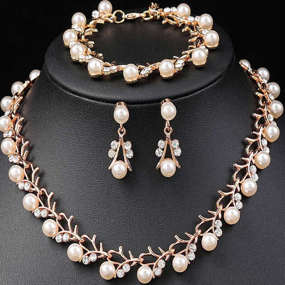 4PC Women's Fashion Imitation Pearl Necklace Earrings Bracelet Jewelry Set Suitable for Wedding, Party, Festival Gifts-9248 Z260313