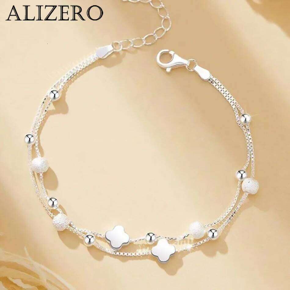 ALIZERO 925 Sterling Silver Four Leaf Clover Box Chains Bracelets For Women Wedding Gifts Fashion Charms Jewelry Wholesale Z260313