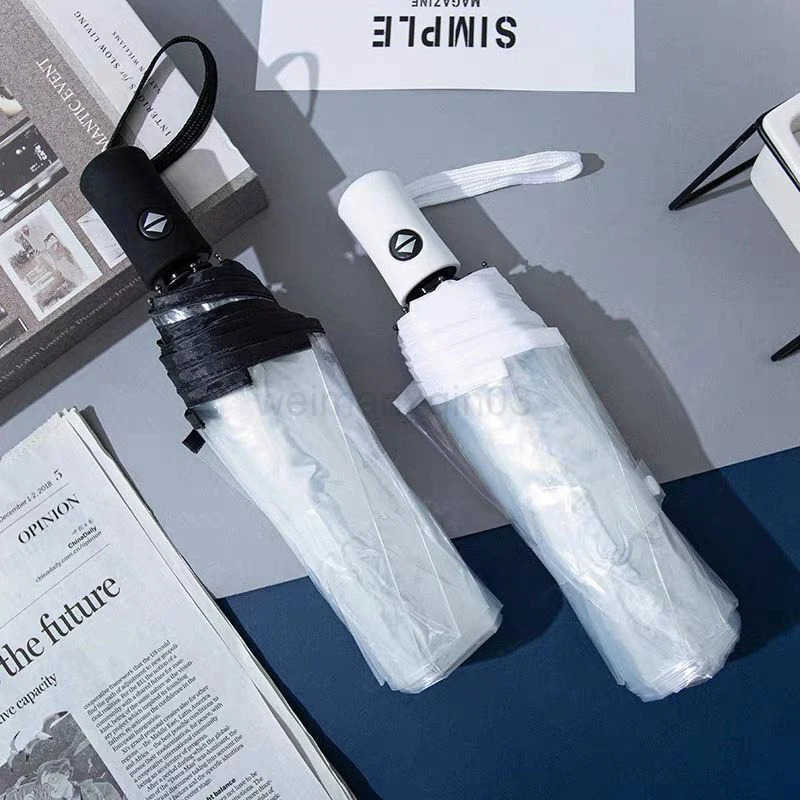 Transparent Folding Automatic Umbrella Men Ripple Edge Black Business Rain Umbrella Summer Women Sun Windproof Parasol H260314