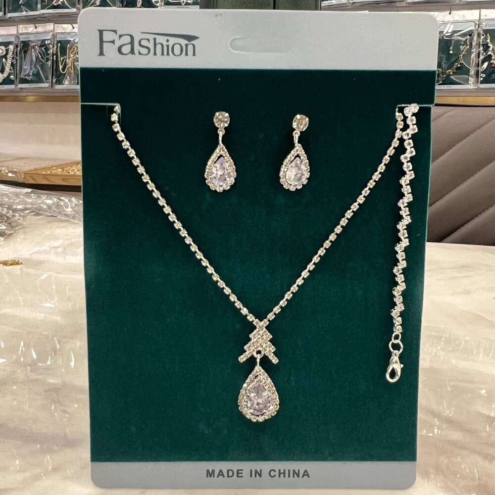 European and American delicate water droplets, diamond necklace, earrings, bracelet, three piece set for women Z260313