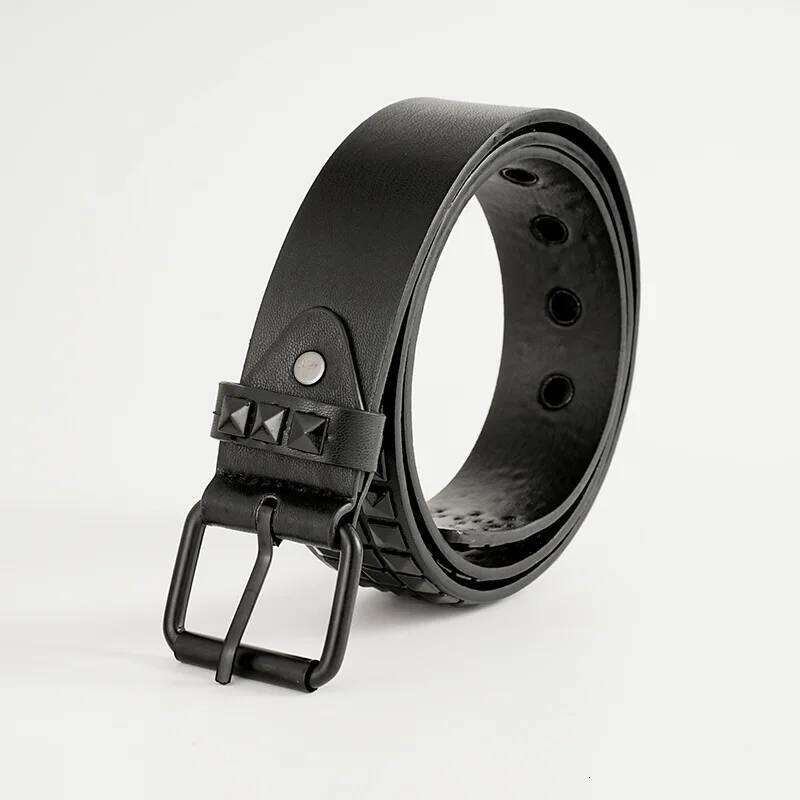 Senior Rivets Punk Style Men and Women Universal Black Fashion Solid Colour PU Leather Jeans Accessories New Casual Belt Z260226