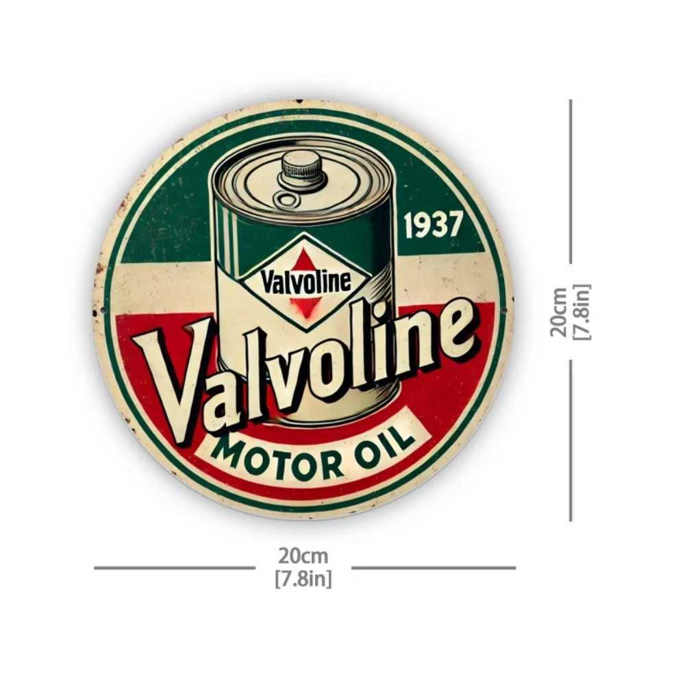 2D Flat Vintage Valvoline Motor Oil Est 1937 Retro Oil Can Retro Round Metal Tin Sign - Automotive Garage Themed Wall Decor D260314