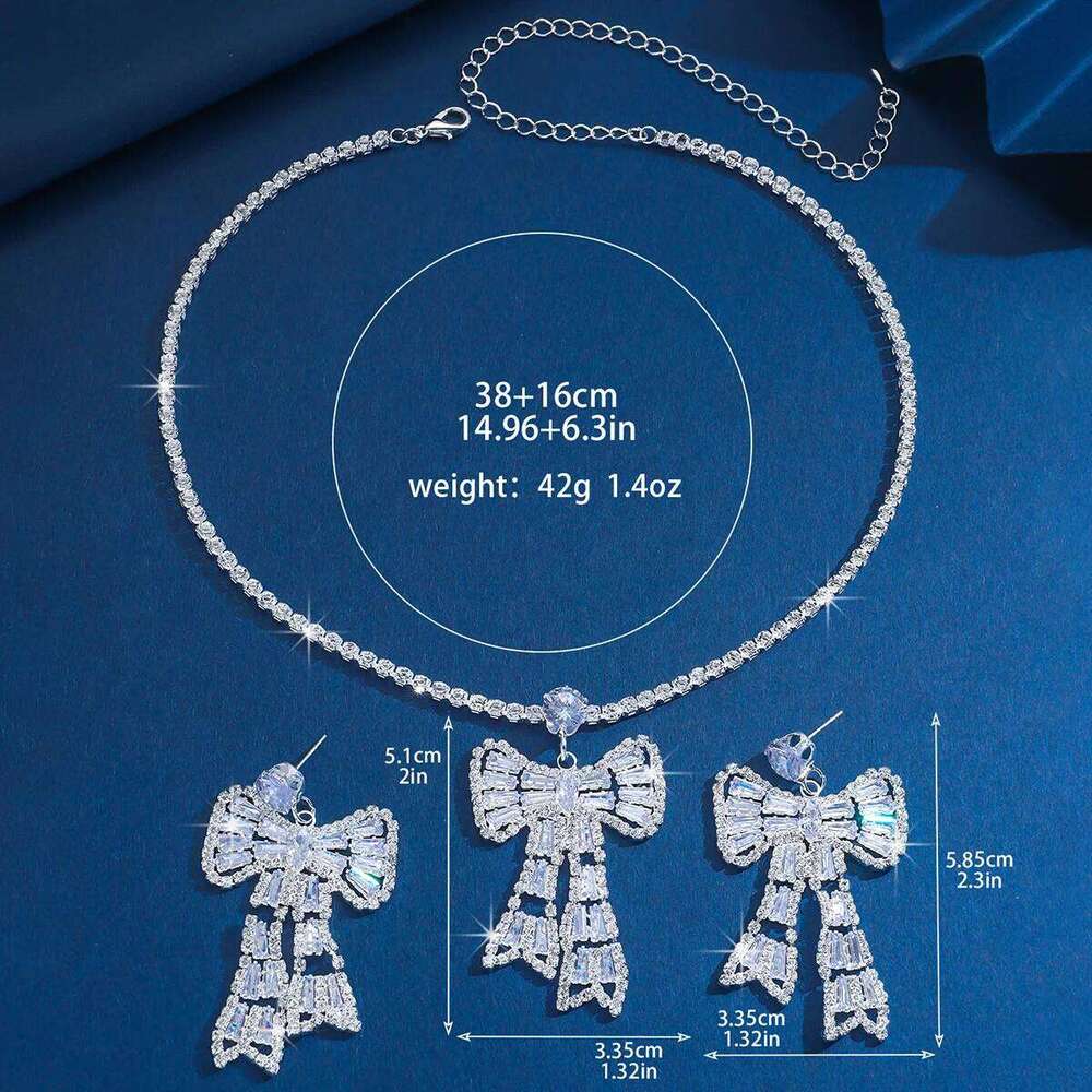 Women's fashionable zircon bow jewelry set, designed with light luxury style and high-end feel as a first accessory Z260313