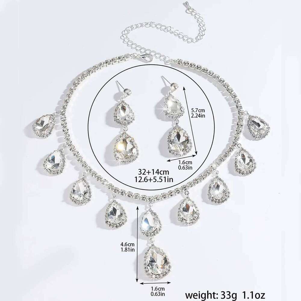 3PC Women's Fashionable Water Drop Necklace Earrings Jewelry Set with High Luxury, Suitable for Wedding, Party, Festival Gifts Z260313