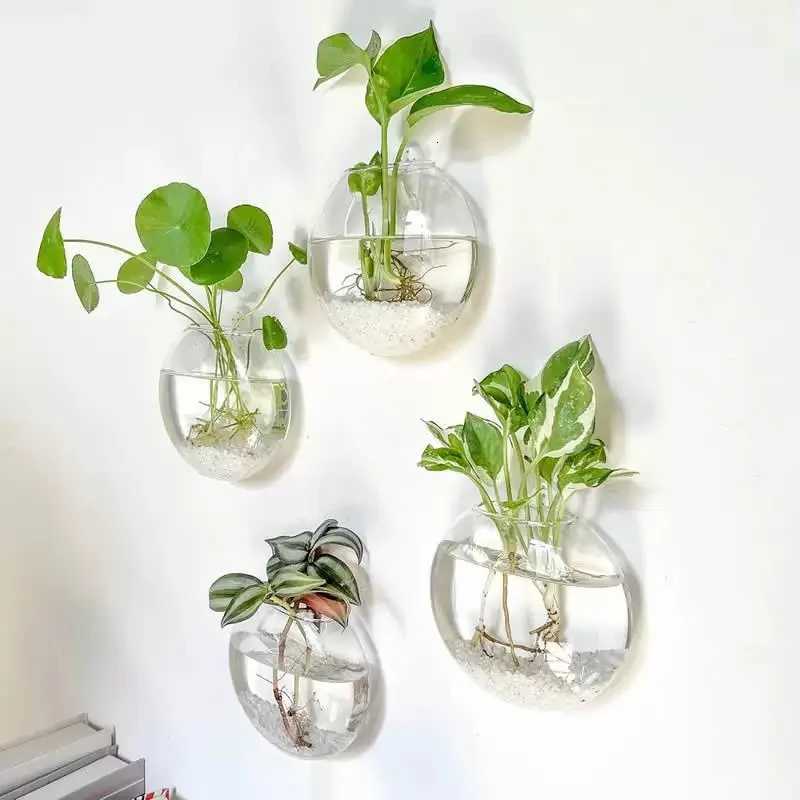 2/4/6 Pack Wall Hanging Glass Terrarium - Self-Watering Hydroponic Planter for Home Office Decor Handmade Round Crystal Vase Y260314