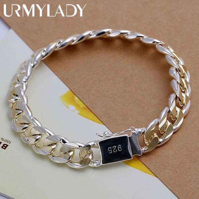 925 Sterling Silver Solid 8/10mm chain Bracelet men women Chain noble wedding Jewelry fashion charms party birthday gift Z260313