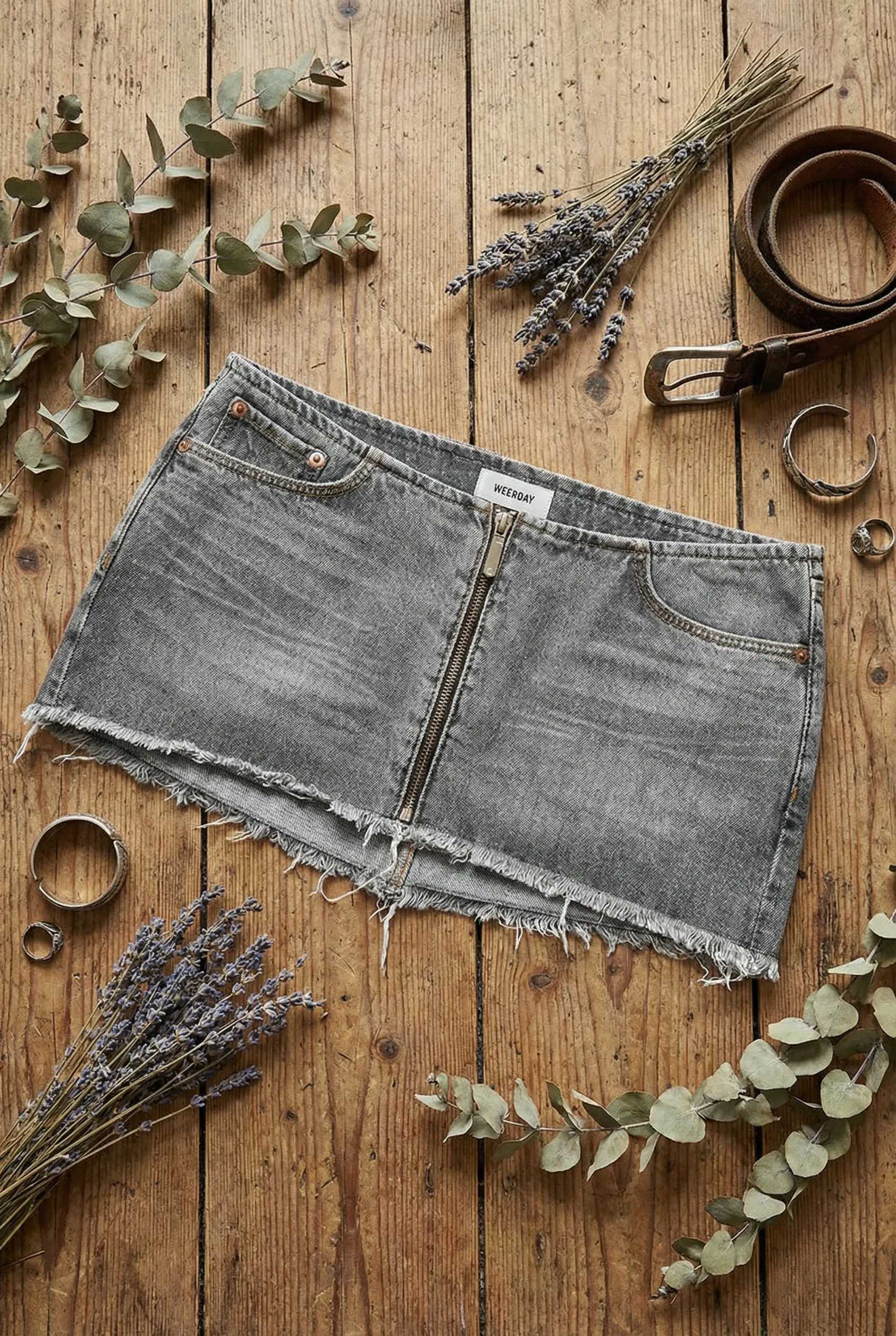 New fashionable street women gray denim zipper skirt retro frayed low-waist skirt Harajuku trendy casual sexy skirt M260314